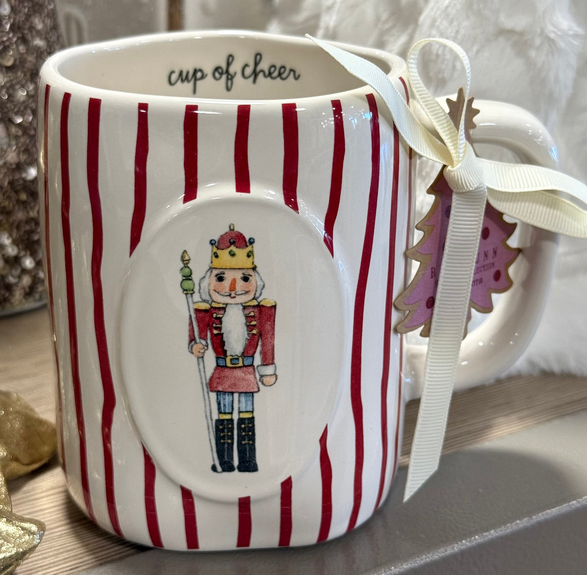 New Rae Dunn Christmas striped ceramic nutcracker mug CUP OF CHEER