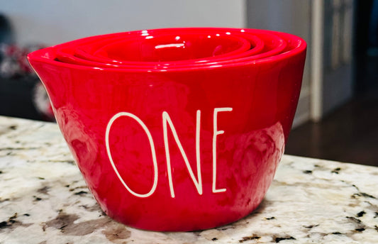 Rae Dunn red ceramic measuring cup set