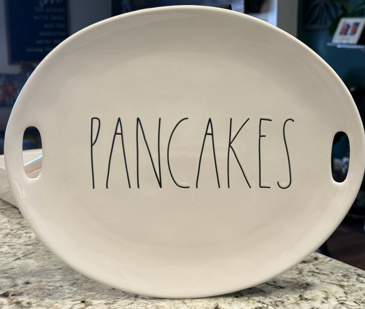 New Rae Dunn white ceramic PANCAKES platter 15.5”
