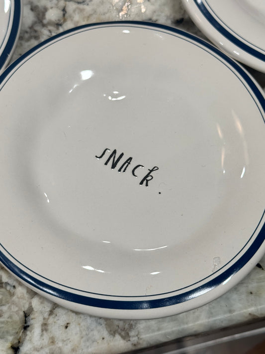 Rae Dunn blue line ceramic 4-piece dessert plate set