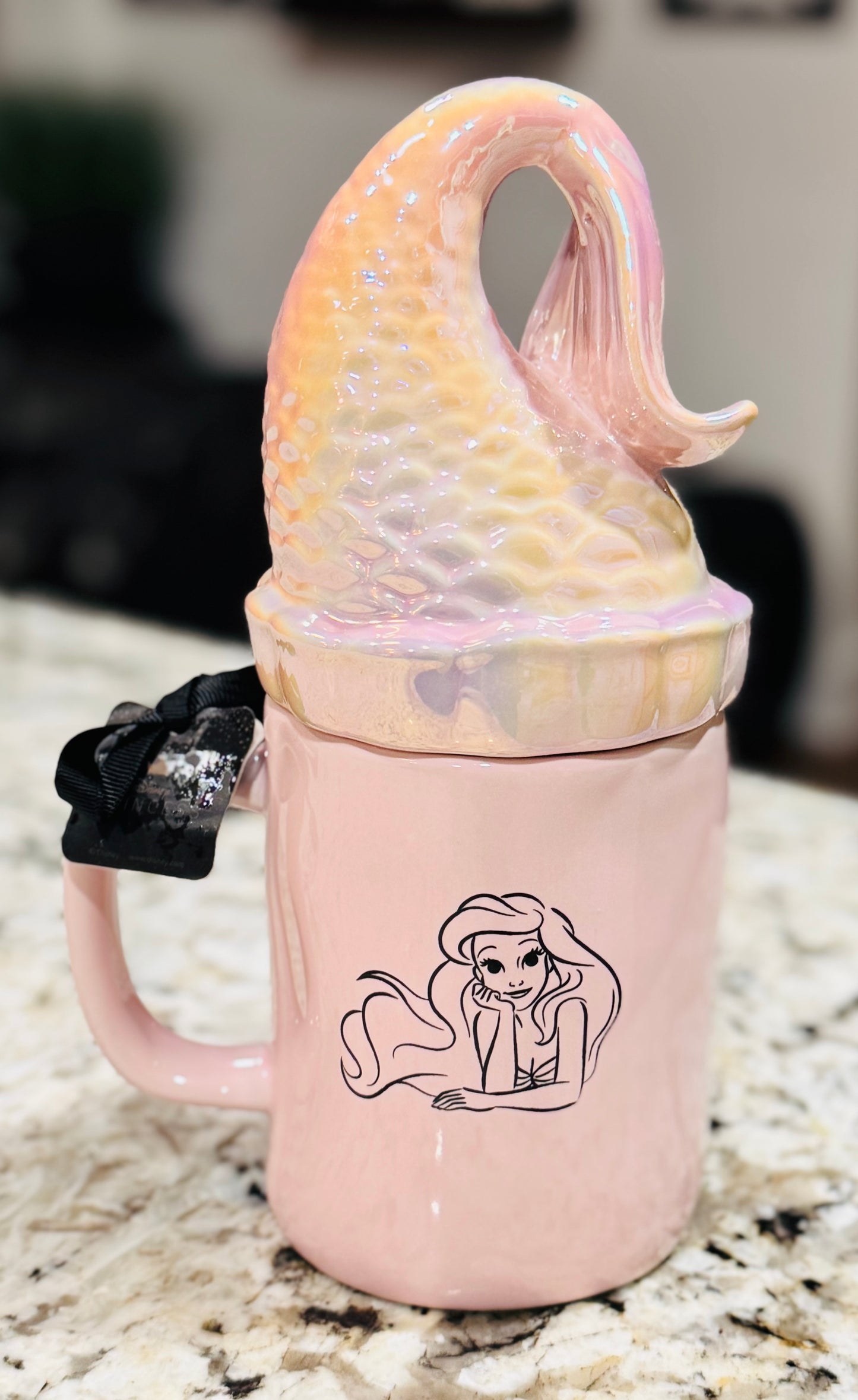 New Rae Dunn pink iridescent ceramic coffee mug mermaid tail topper ARIEL