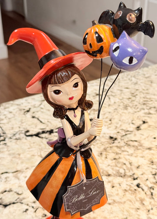 New Bella Lux vintage girl with balloons bunch Halloween decor 15” tall