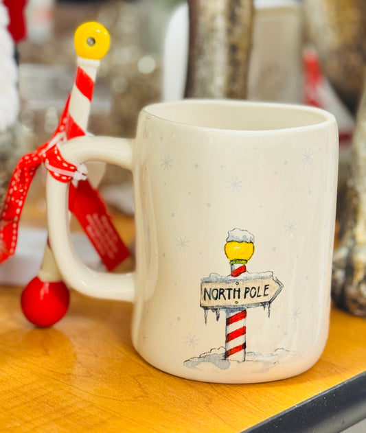 New Rae Dunn ceramic Christmas mug HO HO HO with pole spoon