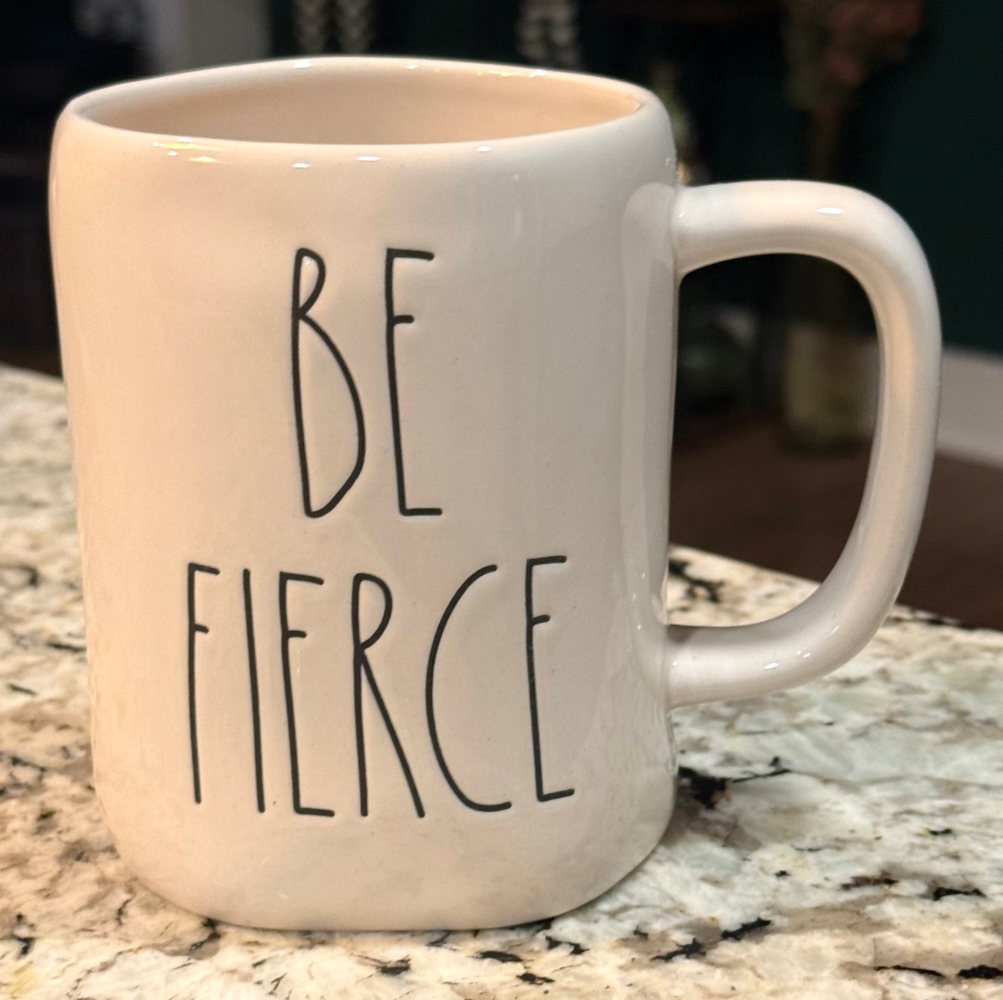 New Rae Dunn white ceramic coffee mug BE FIERCE