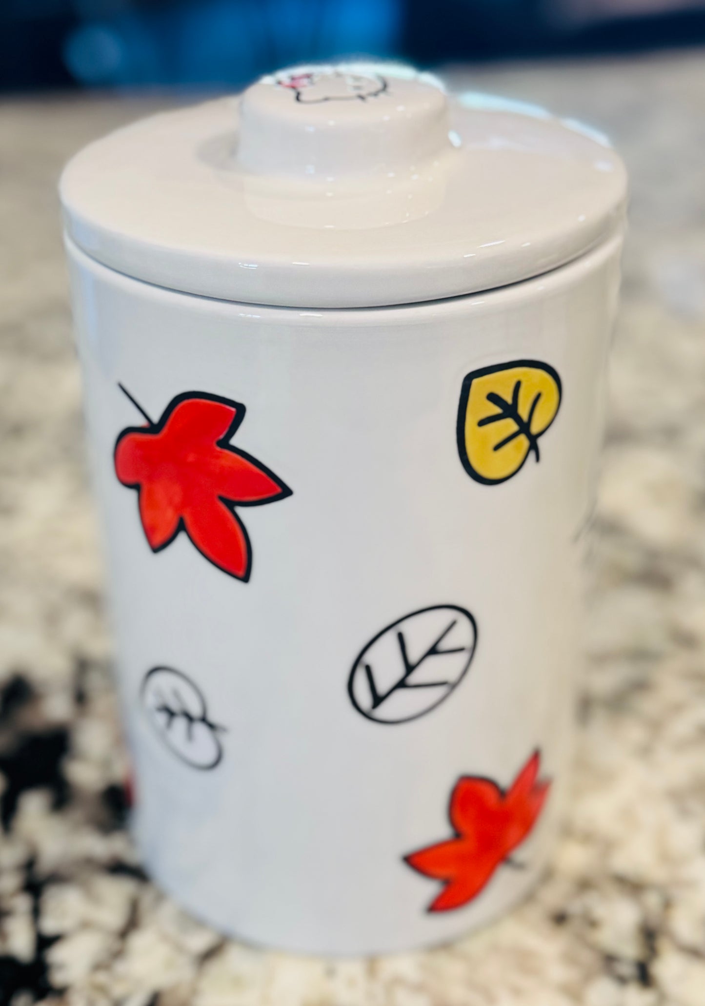 New Hello Kitty white ceramic canister fall leaf / pumpkin decor