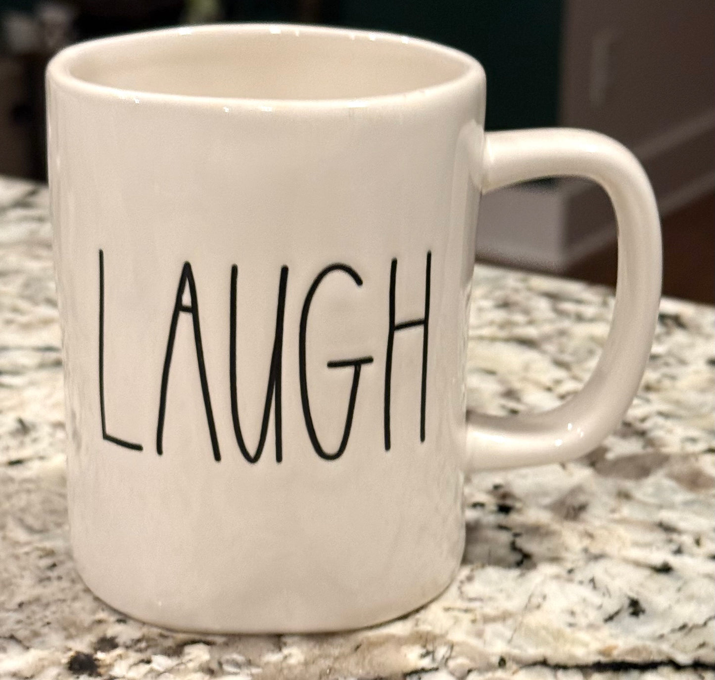 New Rae Dunn white ceramic coffee mug LAUGH