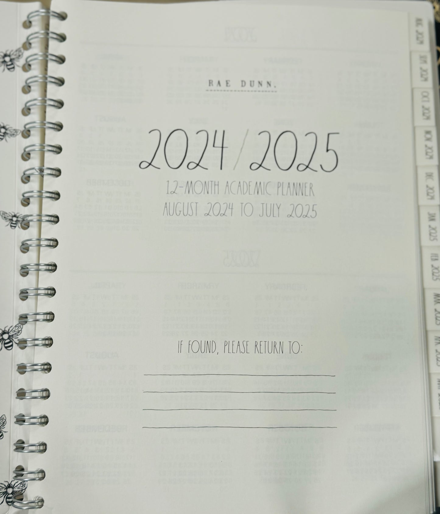 New Rae Dunn 2024-2025 black butterfly spiral bound planner