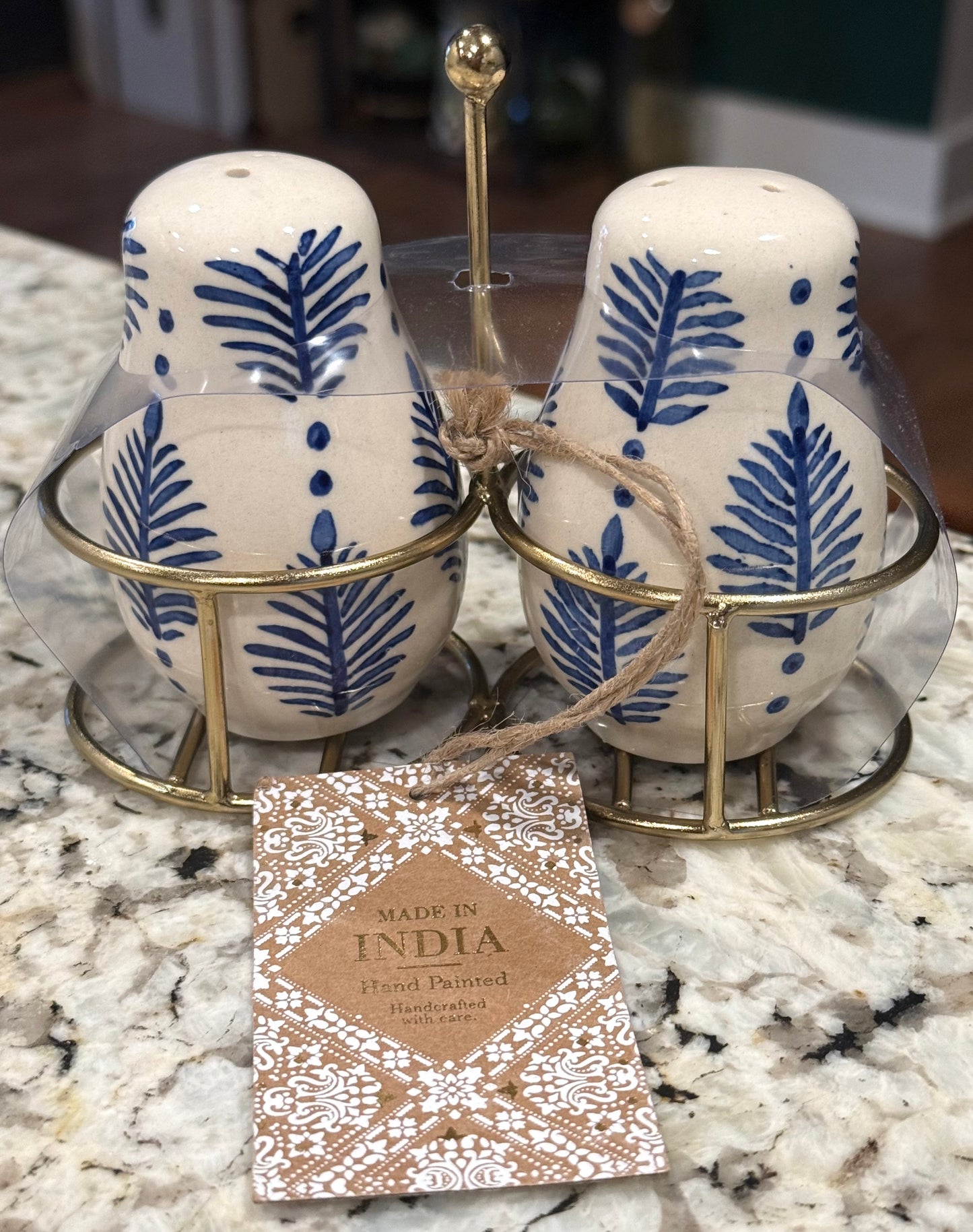 New Made in India ceramic blue leaf salt & pepper shaker set