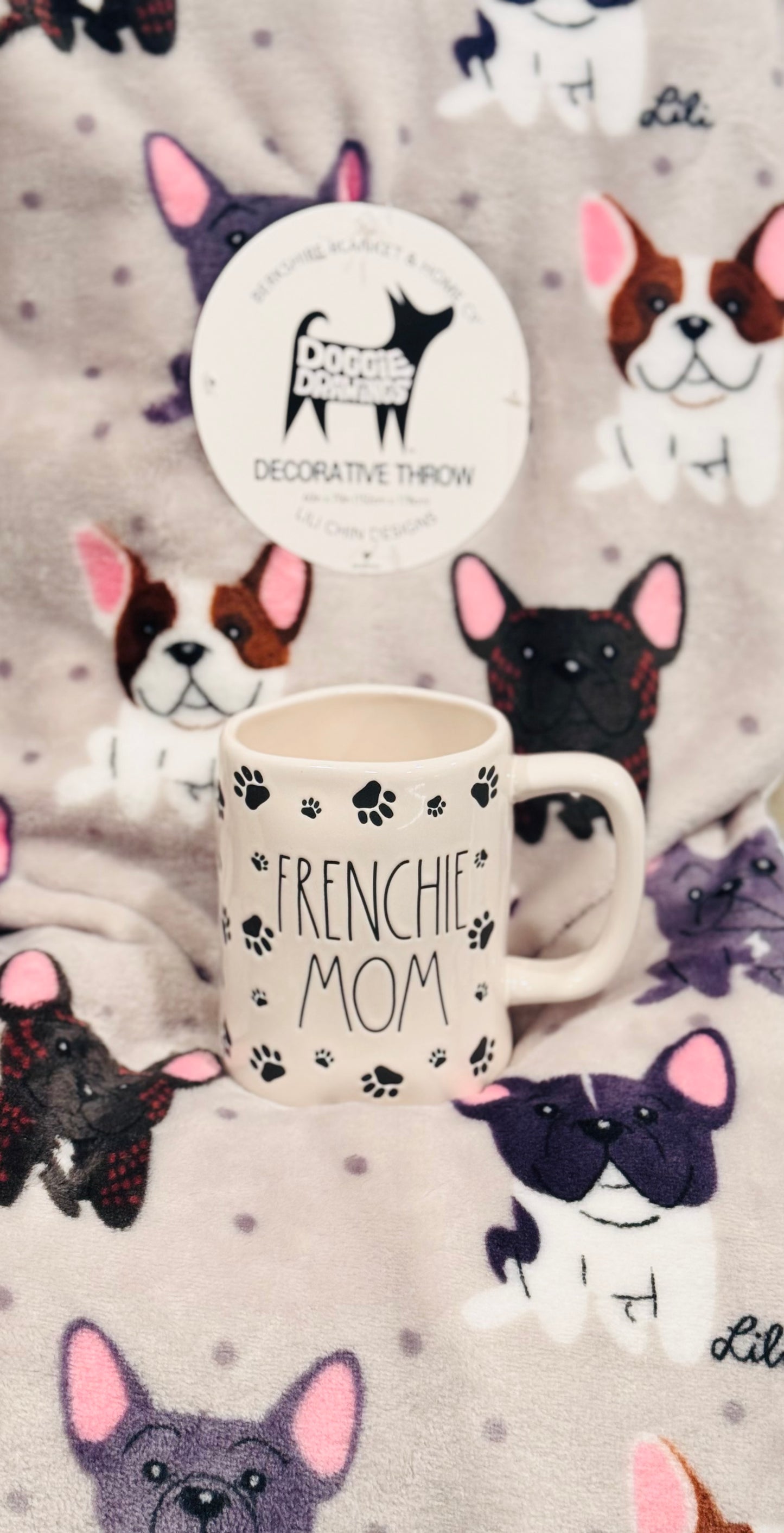 New Rae Dunn ceramic paw print dog coffee mug & Berkshire Home 60x70 throw blanket set