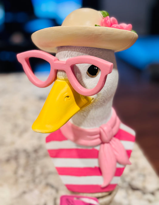 New resin pink and white Duck bust form with glasses spring decor 11.5” tall