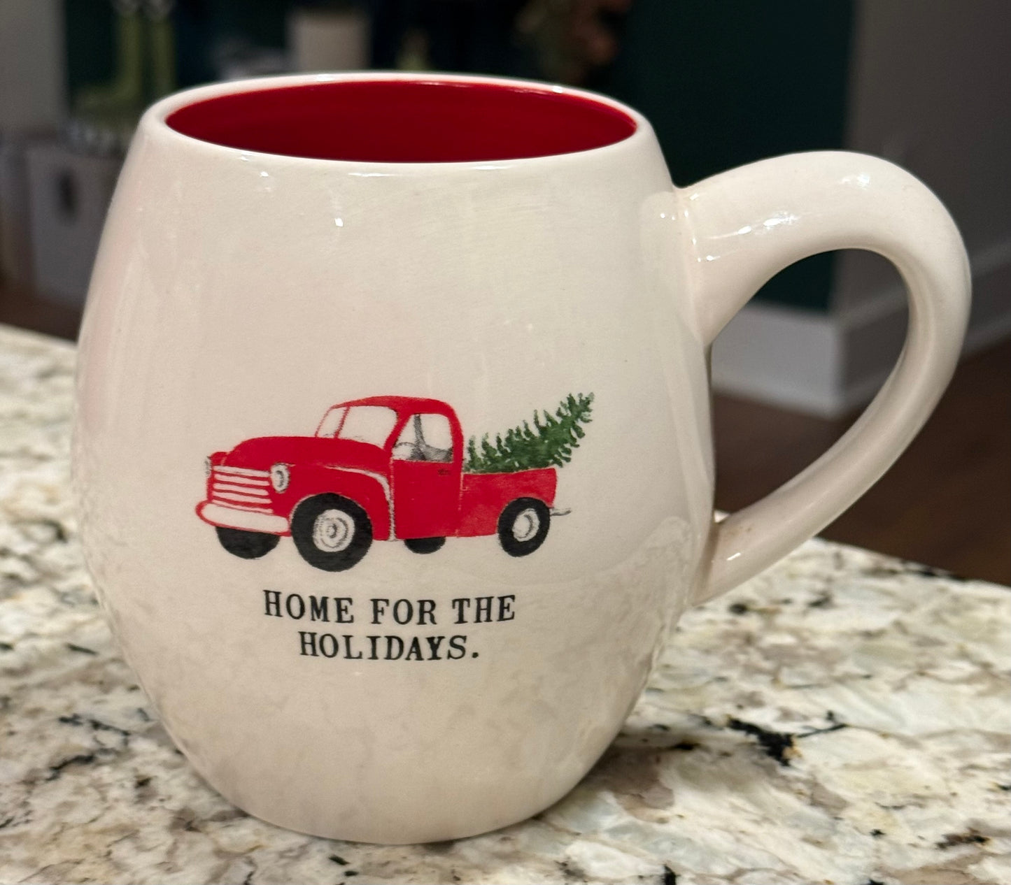 New Rae Dunn white ceramic red truck Christmas mug HOME FOR THE HOLIDAYS
