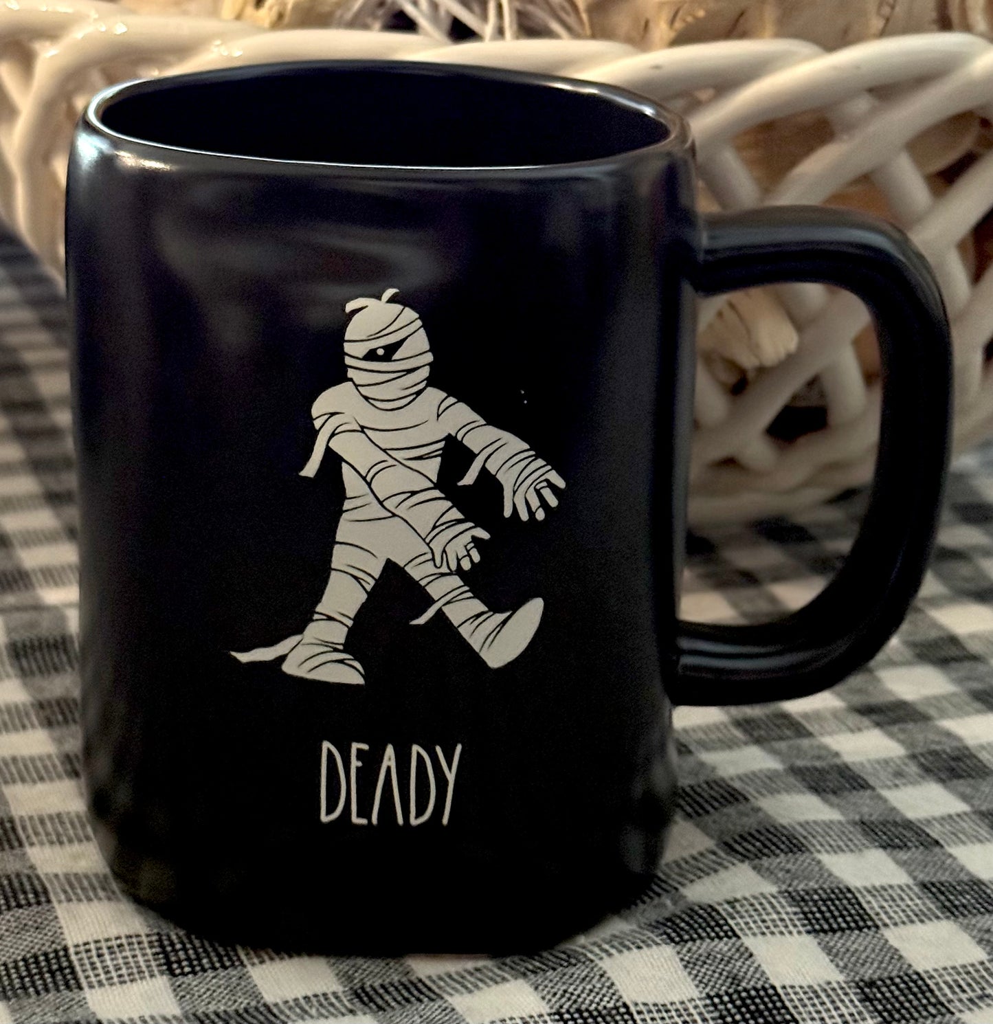 New Rae Dunn black coffee mug Halloween decor DEADY