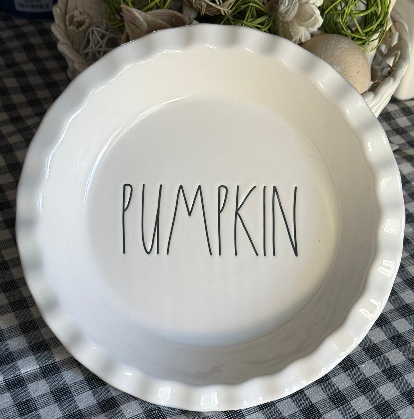 New Rae Dunn white ceramic pie plate PUMPKIN