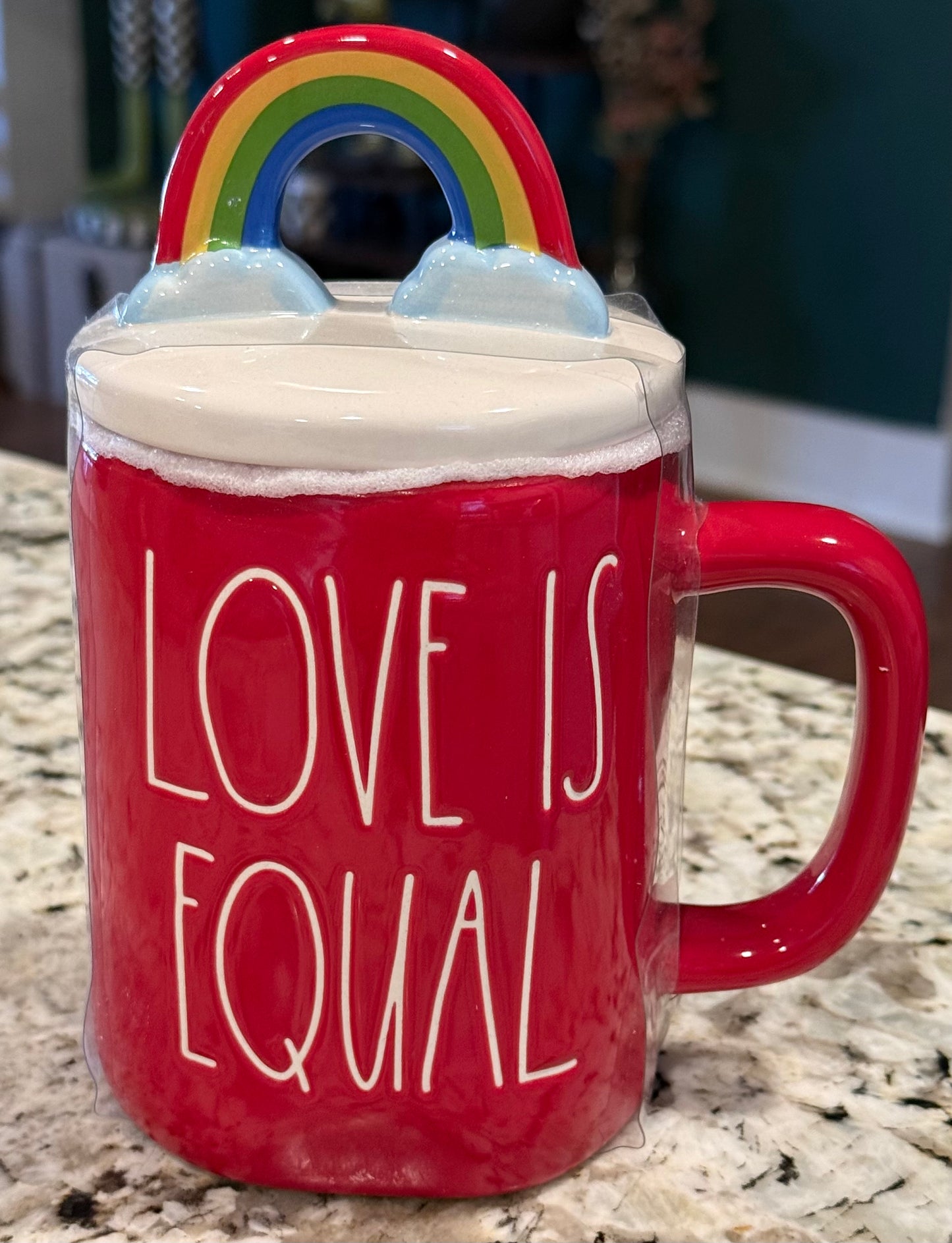New Rae Dunn ceramic rainbow topper mug LOVE IS EQUAL