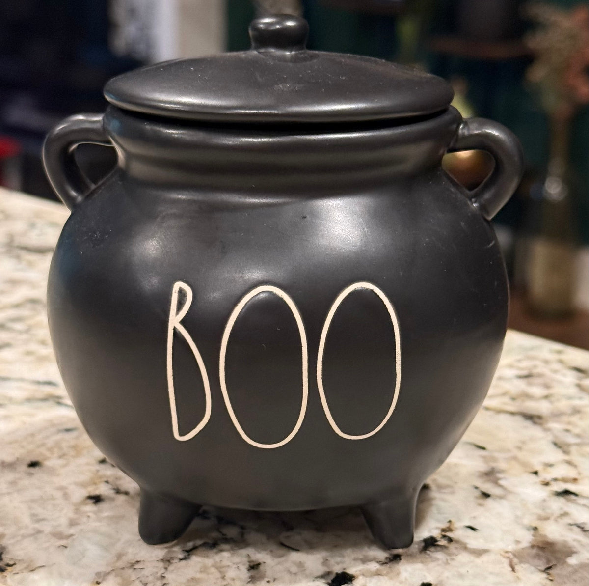 New Rae Dunn black ceramic Halloween decor caldron BOO