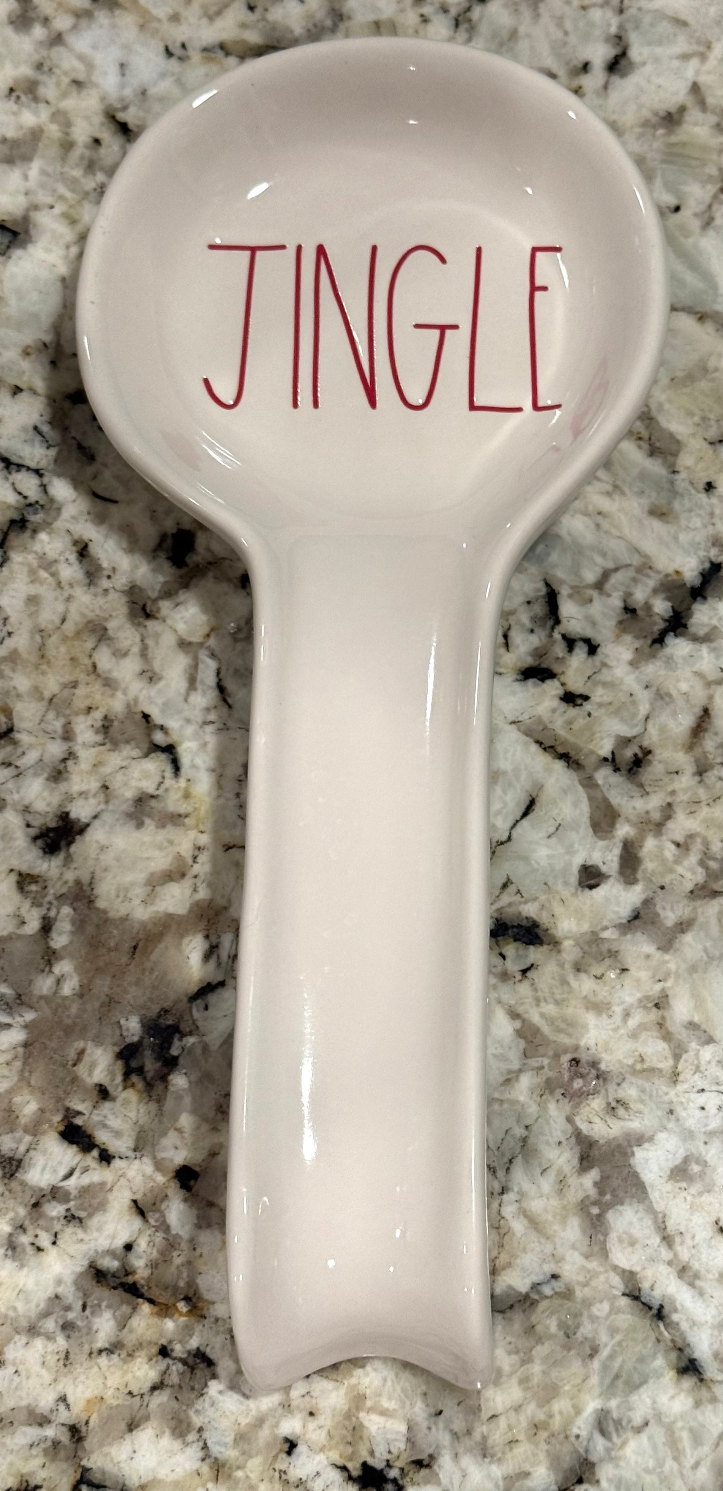 New Rae Dunn white ceramic Christmas spoon rest JINGLE