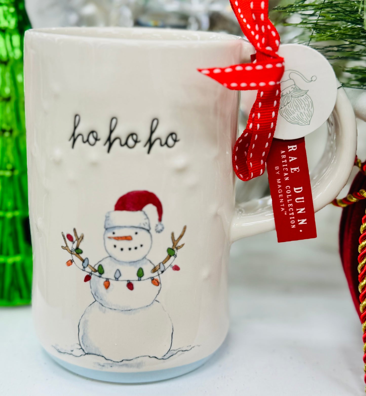 New Rae Dunn white ceramic snowman mug HO HO HO