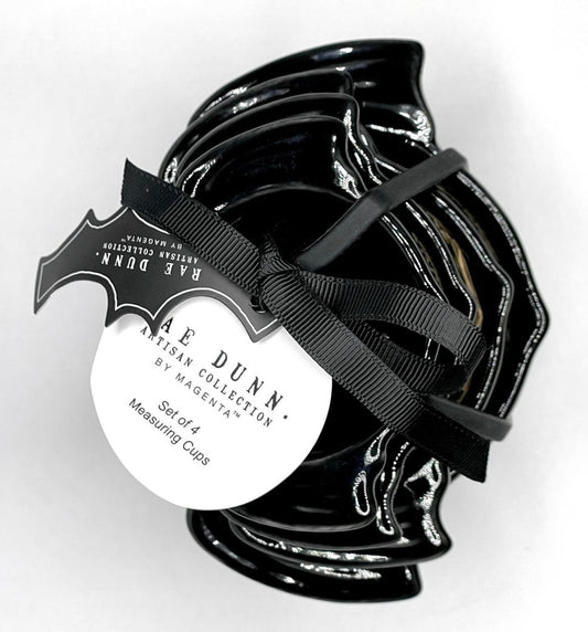 New Rae Dunn black ceramic bat shaped Halloween measuring cup set