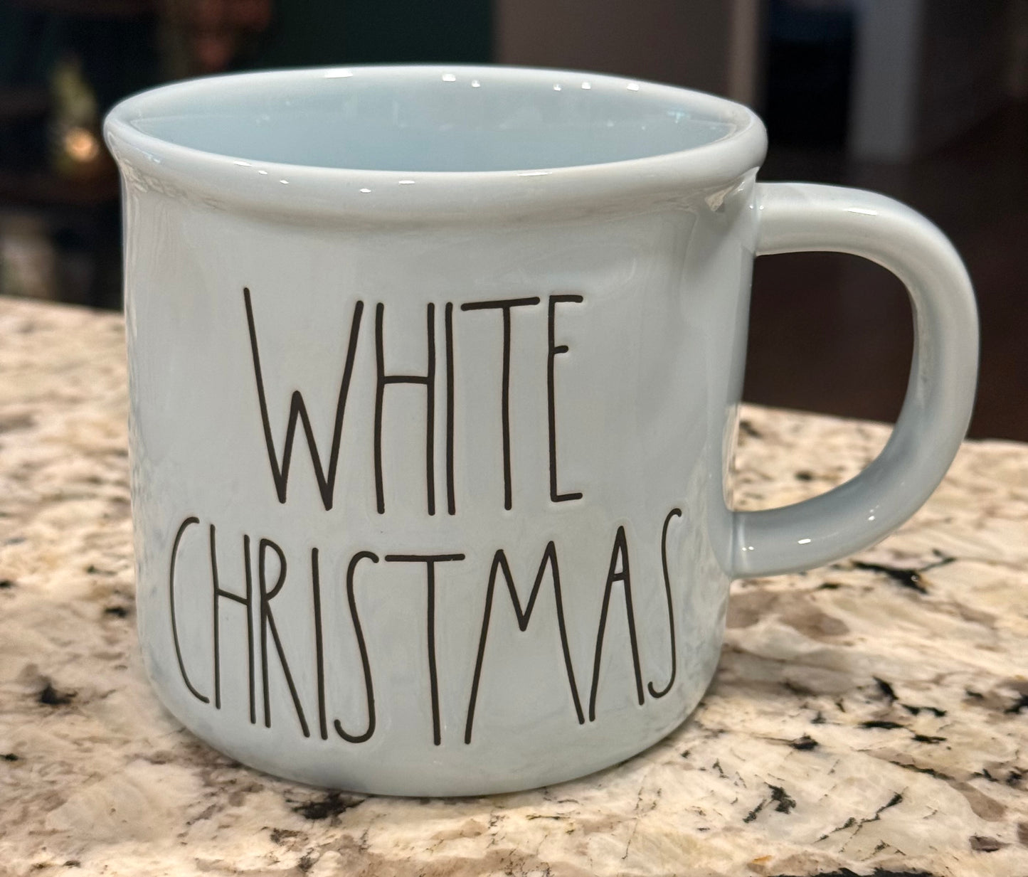New Rae Dunn blue ceramic Christmas decor coffee mug WHITE CHRISTMAS