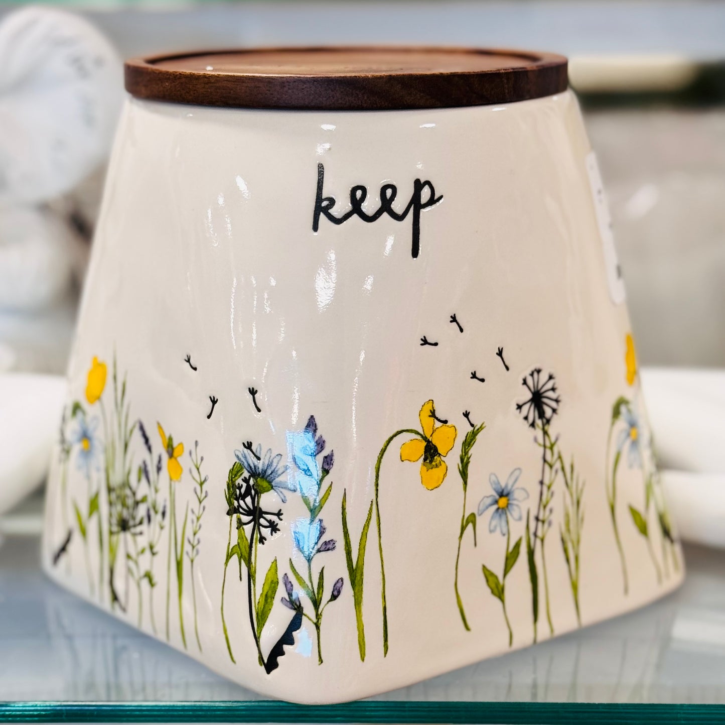 New Rae Dunn floral script ceramic storage container KEEP