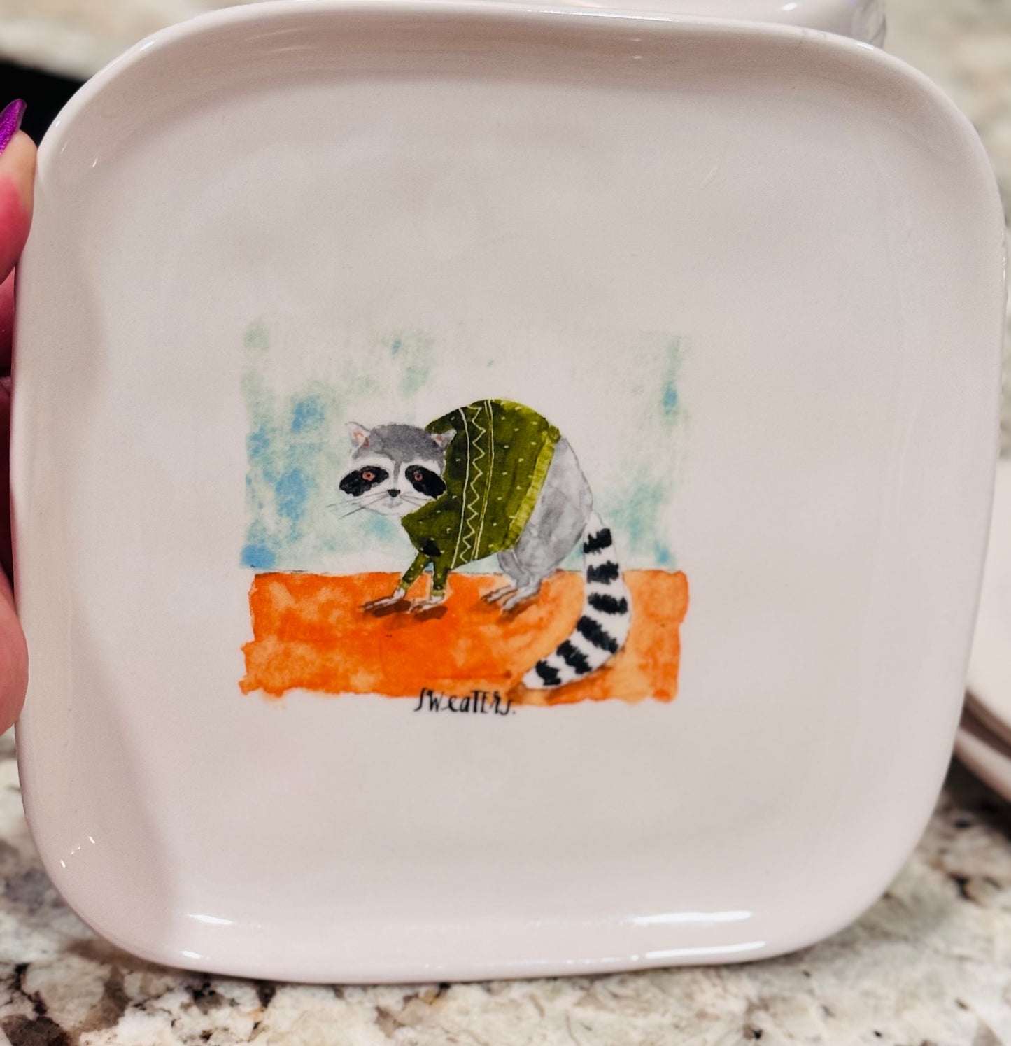 Rae Dunn ceramic critter line fall plate SWEATERS