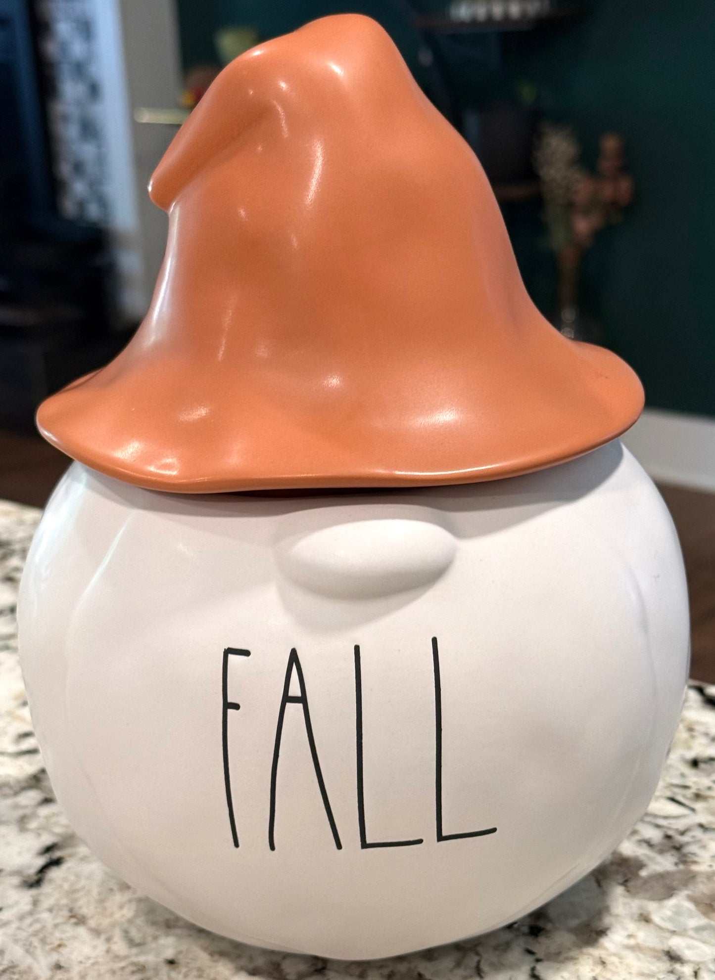 New Rae Dunn white ceramic FALL gnome cookie jar canister 9”