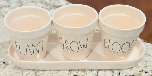 Rae Dunn ceramic 4-piece planter set PLANT GROW BLOOM