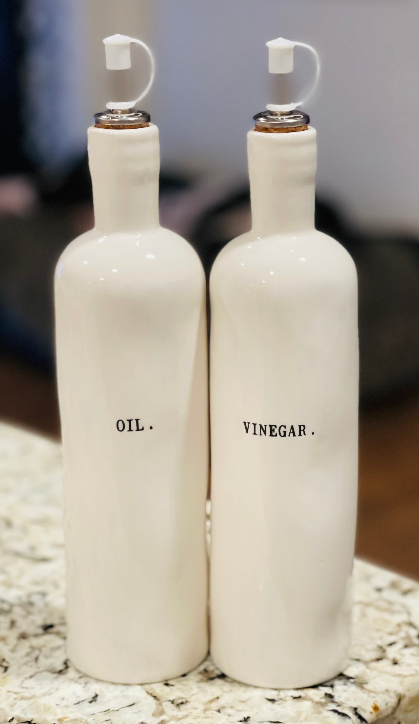 New Rae Dunn white ceramic re-release Typewriter OIL & VINEGAR set