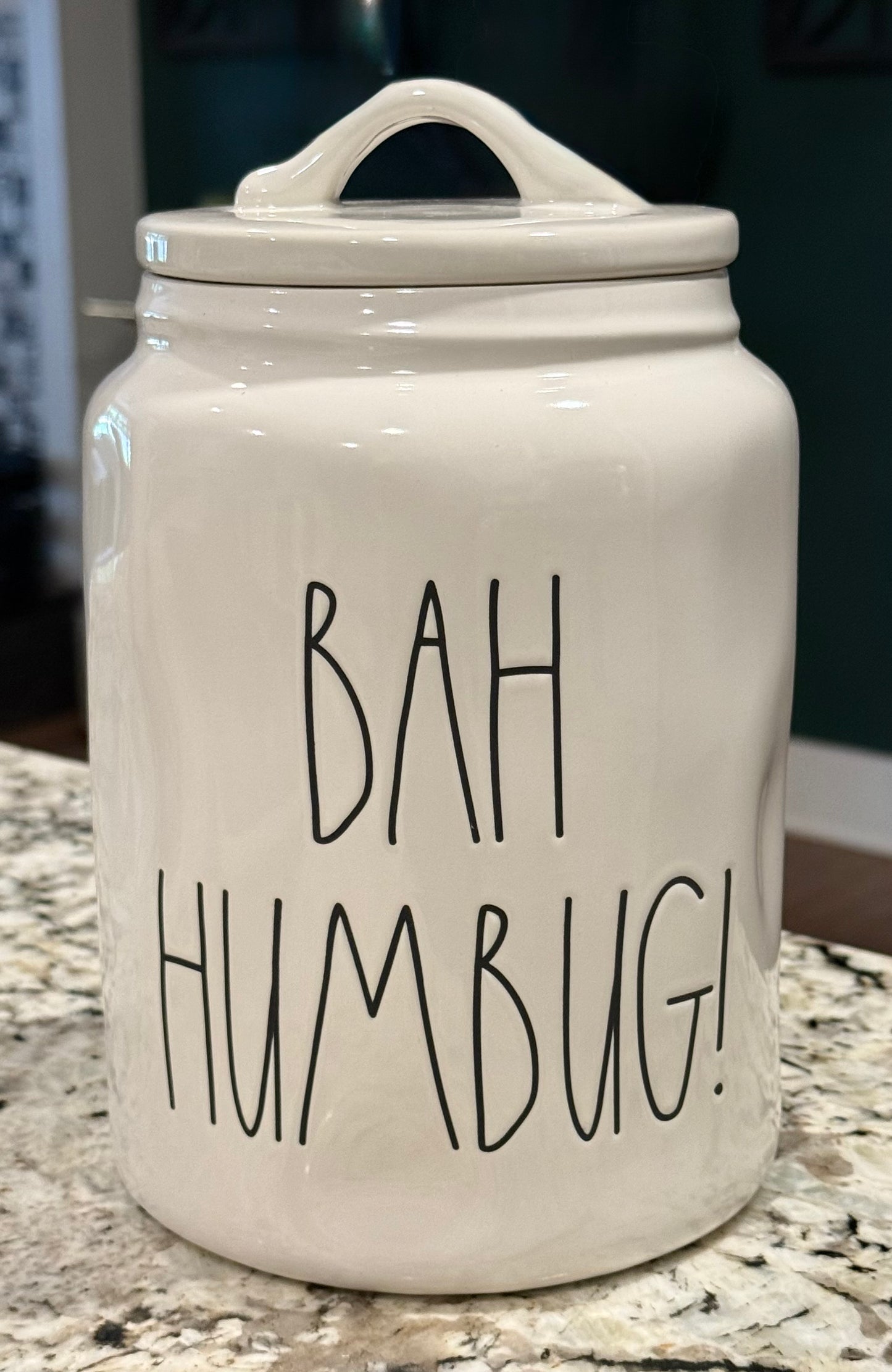 New Rae Dunn white ceramic Christmas storage canister 9” BAH HAMBUG!