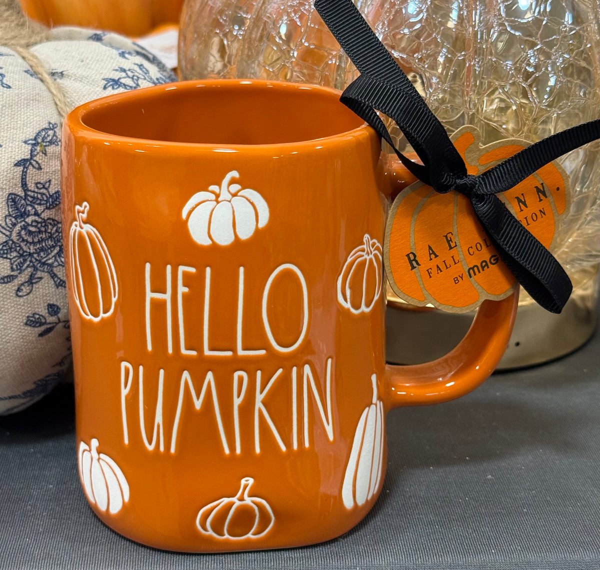 New Rae Dunn pumpkin engraved ceramic coffee mug HELLO PUMPKIN