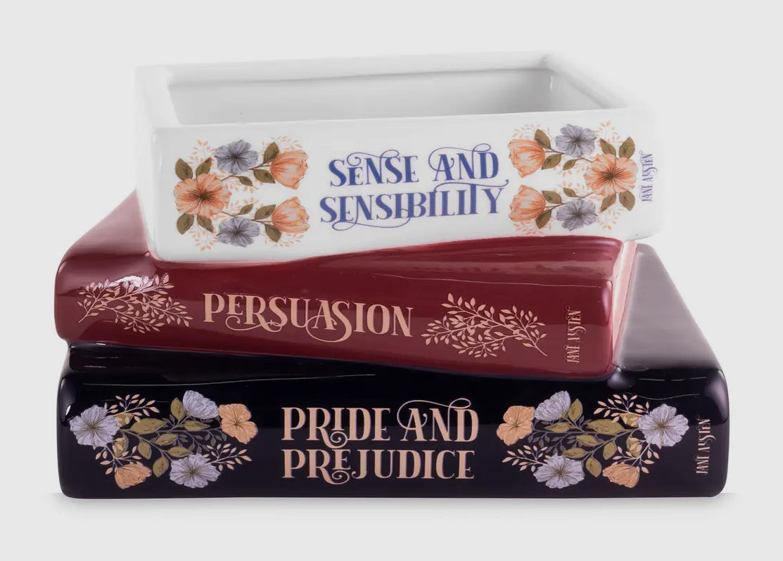 New Large Floral ceramic stacked book vase set Sense and Sensibility, Persuasion, Pride and Prejudice