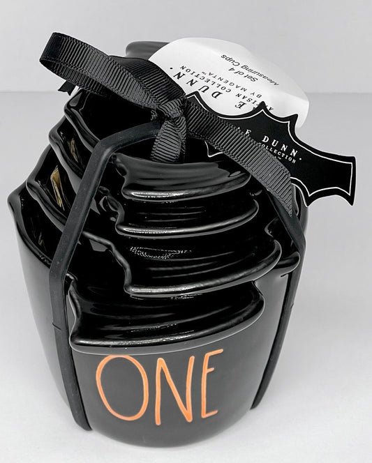 New Rae Dunn black ceramic bat shaped Halloween measuring cup set
