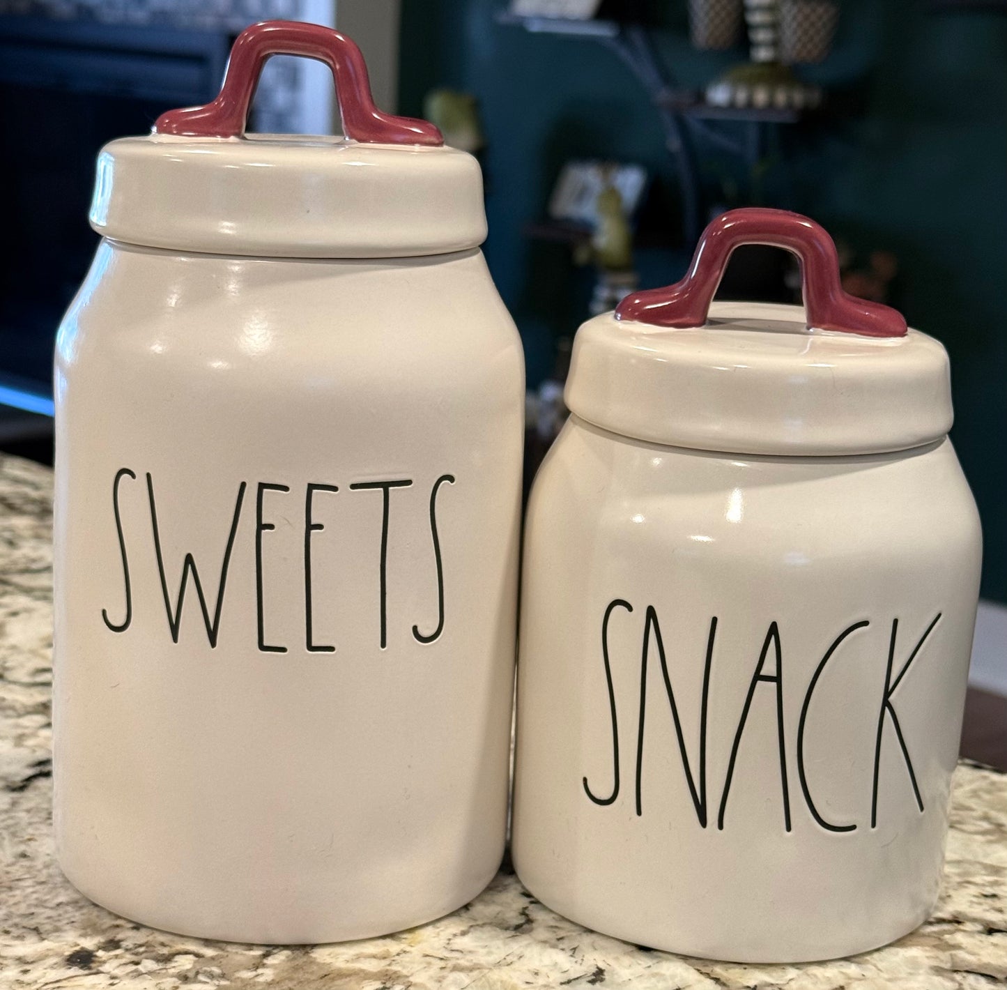 New Rae Dunn 2-piece ceramic caniater set 8” & 6” SWEETS / SNACKS