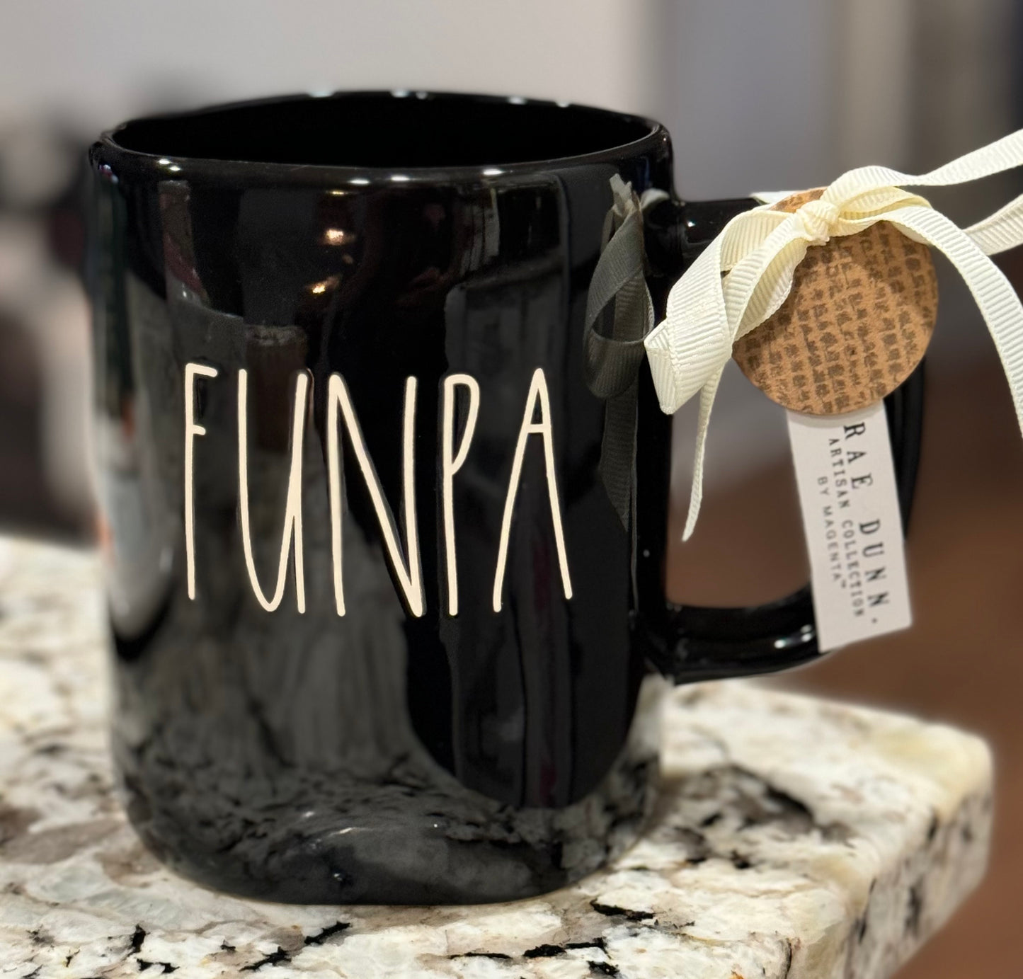 New Rae Dunn black iridescent ceramic coffee mug FUNPA