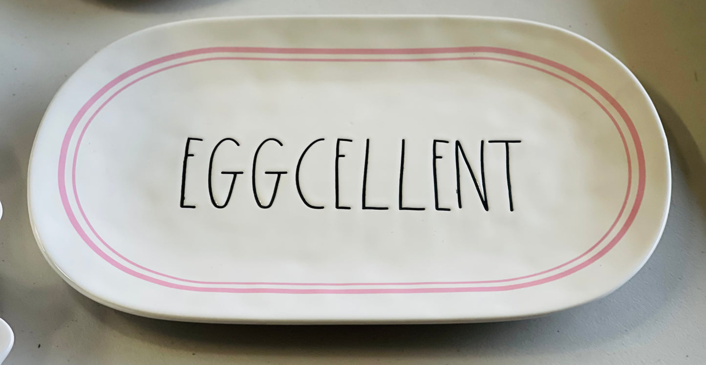 New Rae Dunn white ceramic Easter platter tray EGGCELLENT