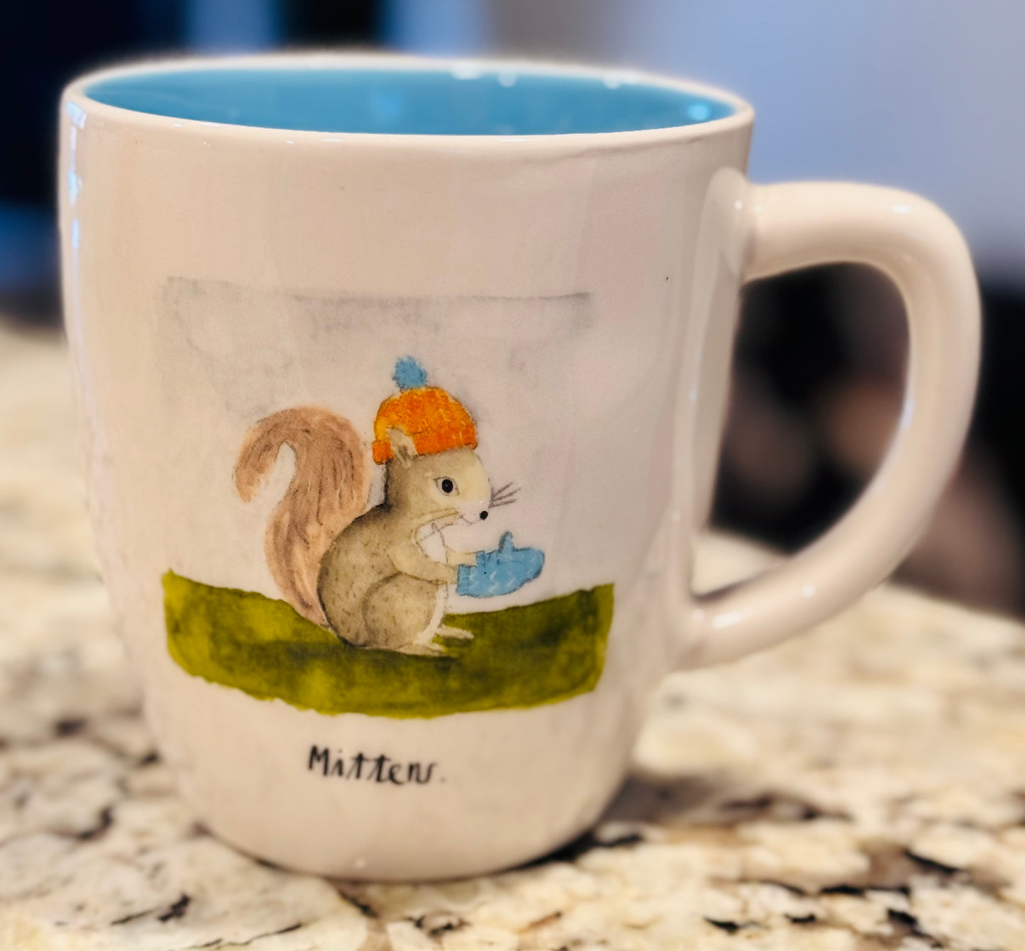 Rae Dunn ceramic critter print fall decor coffee mug MITTENS