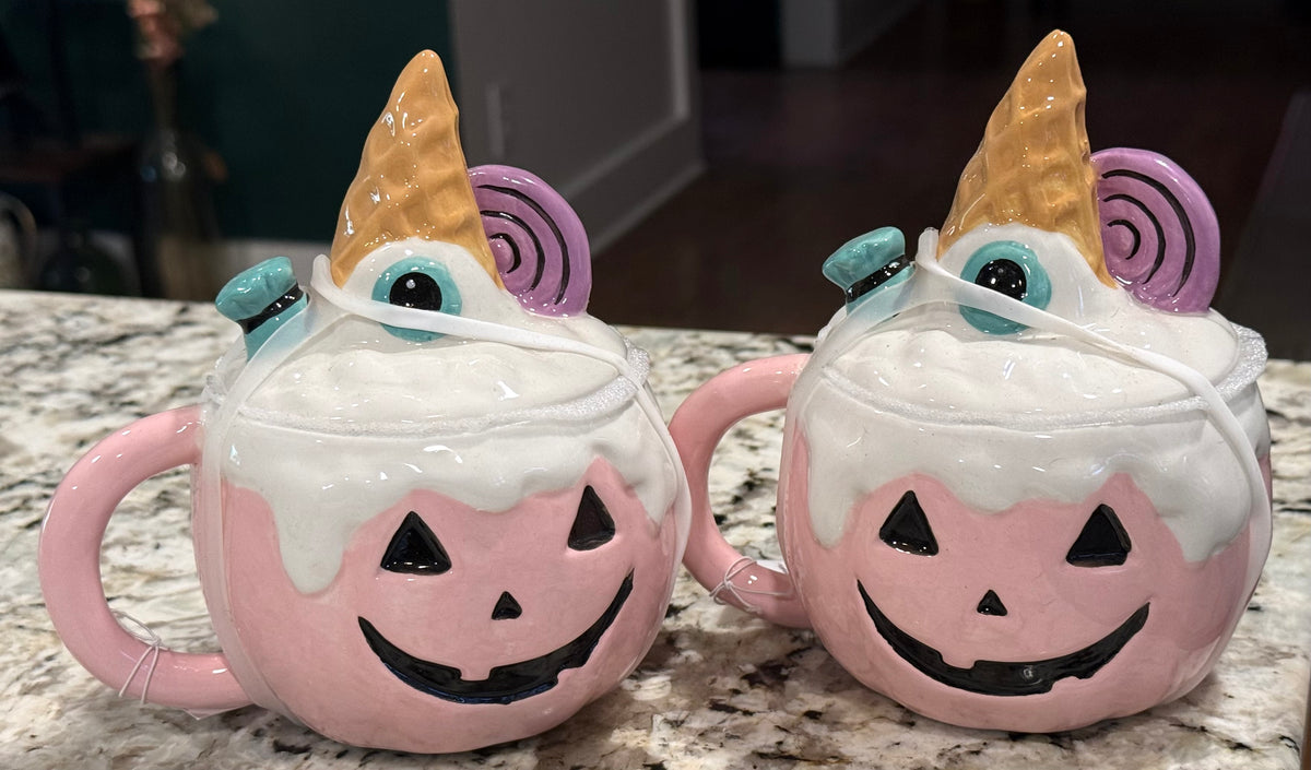 New ceramic pink pumpkin melting ice cream Halloween mug set