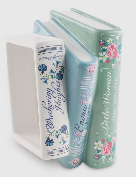 New Large Floral ceramic stacked book vase set Wuthering Heights, EMMA, Little Women