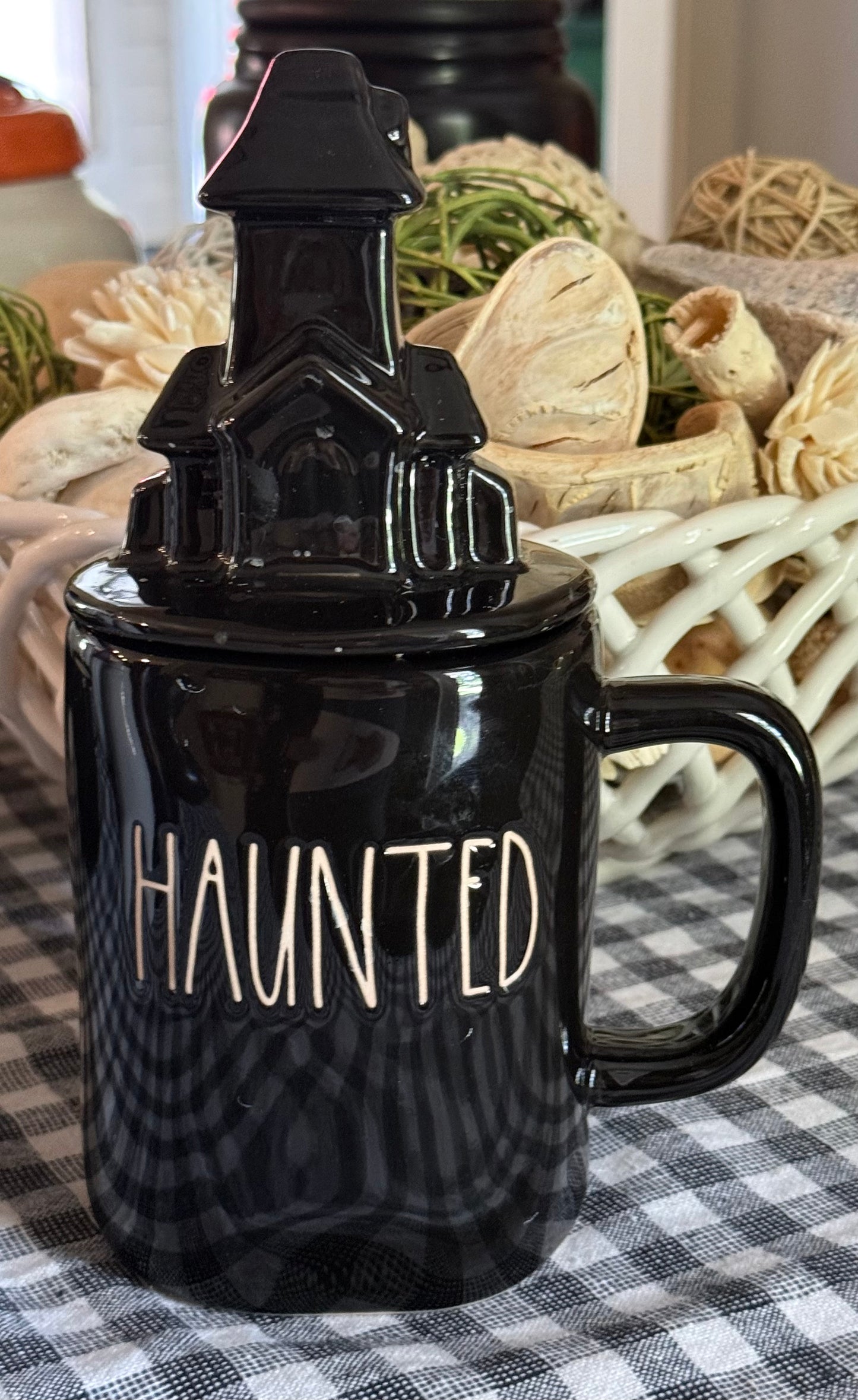 New Rae Dunn iridescent black ceramic coffee mug Halloween decor HAUNTED