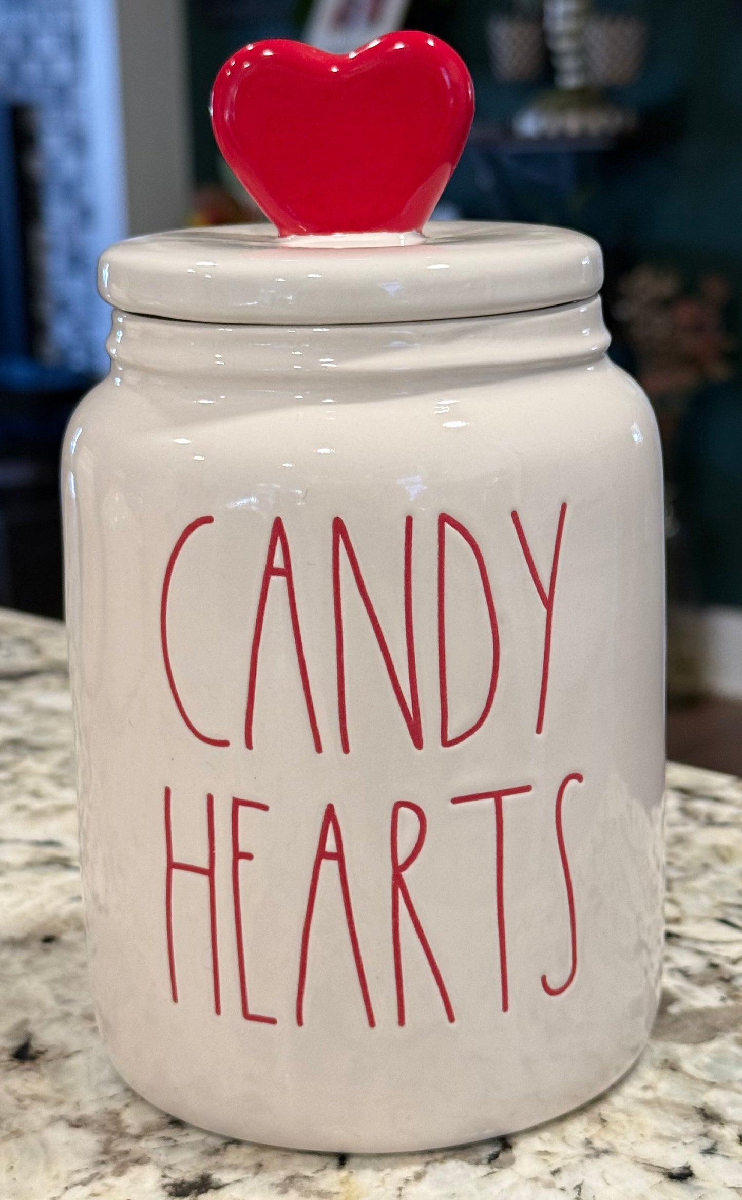 New Rae Dunn white ceramic CANDY HEARTS heart topped canister