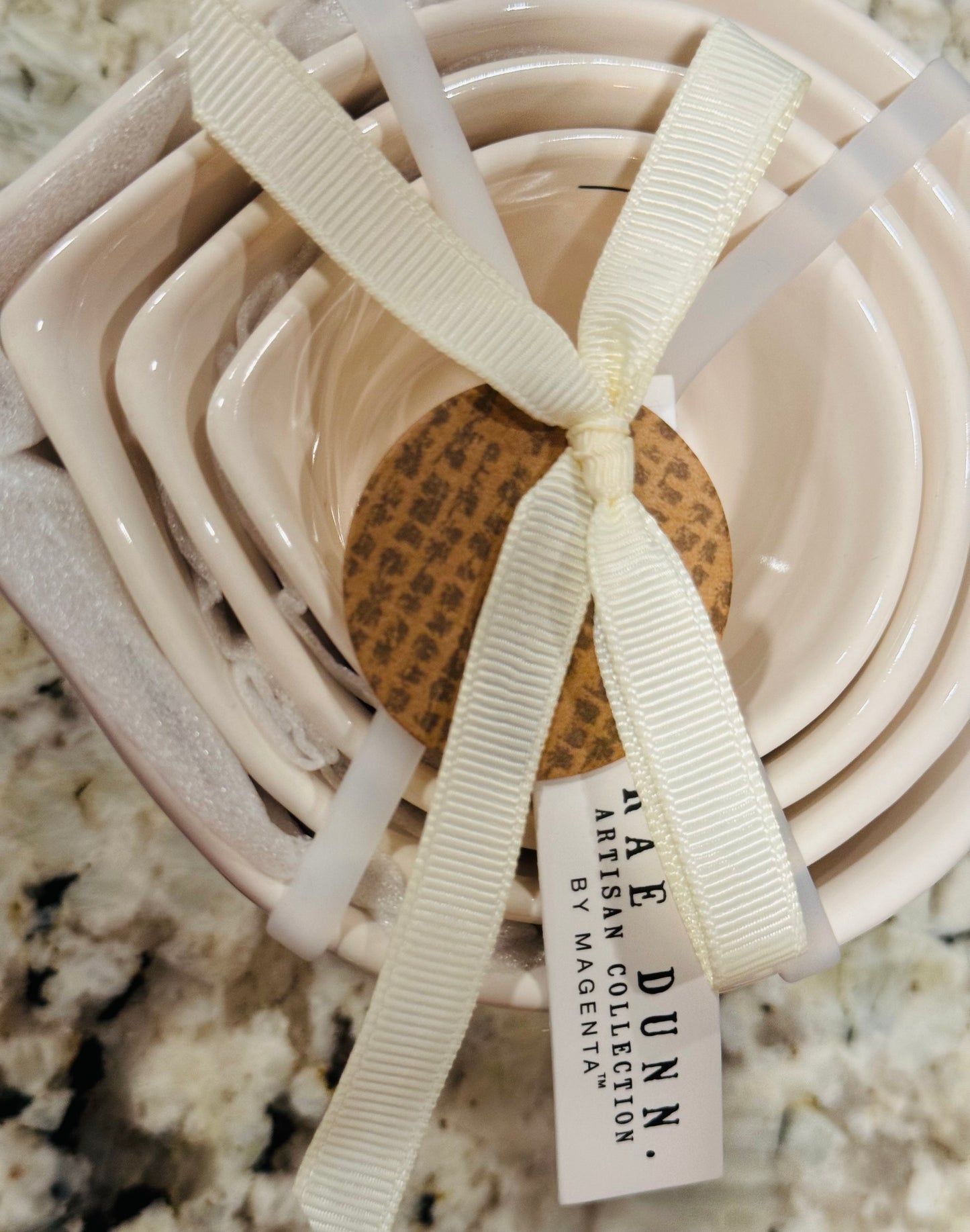 New Release Rae Dunn white floral engraved ceramic measuring cup set