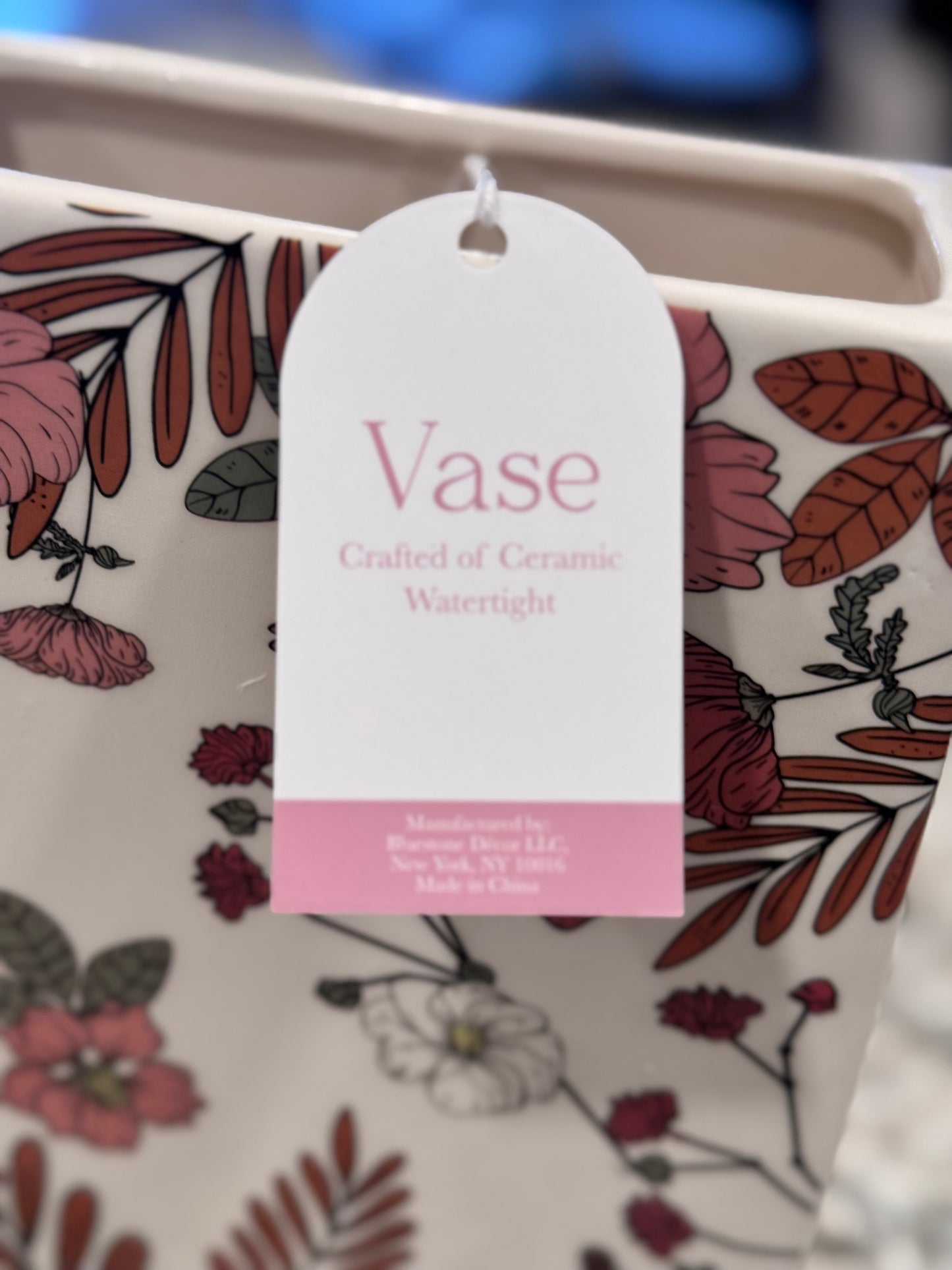 New ceramic floral 7” book vase decor-tans/hibicus