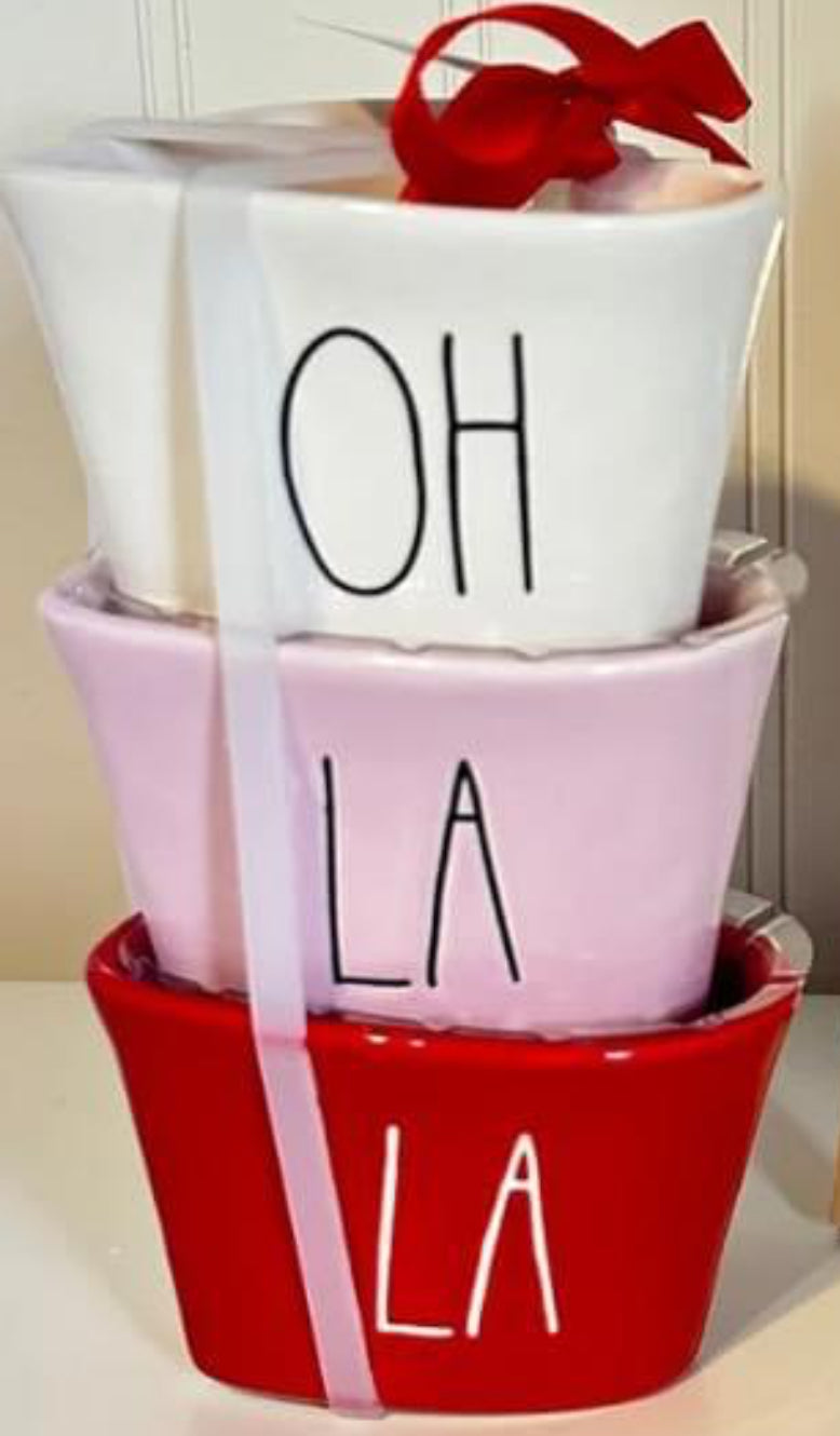 New Rae Dunn Valentines heart ramekin set OH LA LA