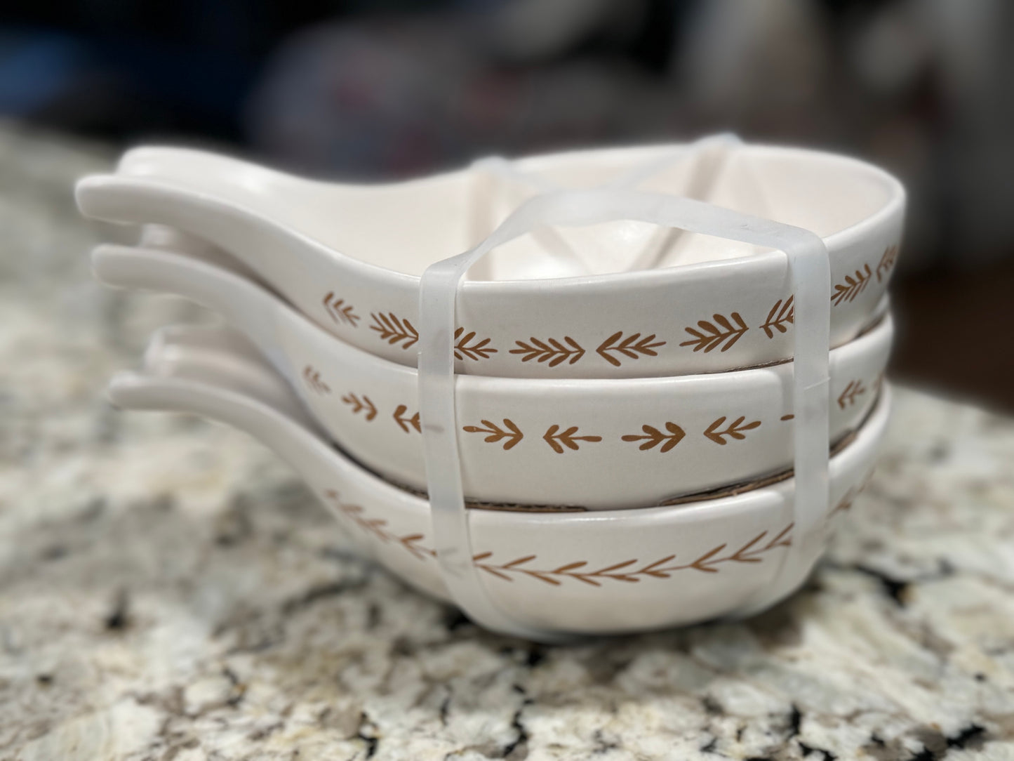 New Rae Dunn white fall leaf print ceramic dip holders/spoon rest