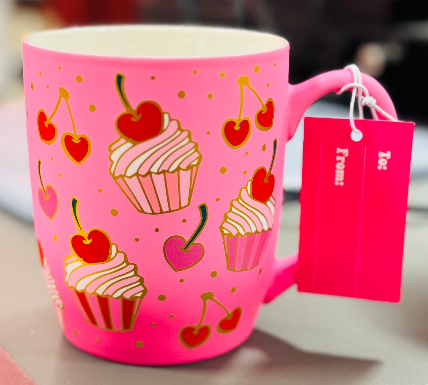 New soft touch ceramic pink cupcake coffee mug