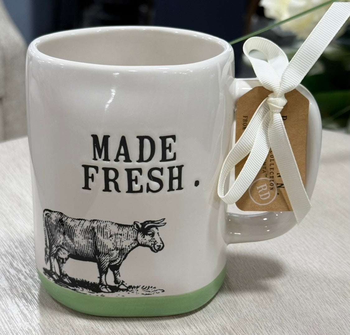 New Rae Dunn white ceramic Farmline cow mug MADE FRESH