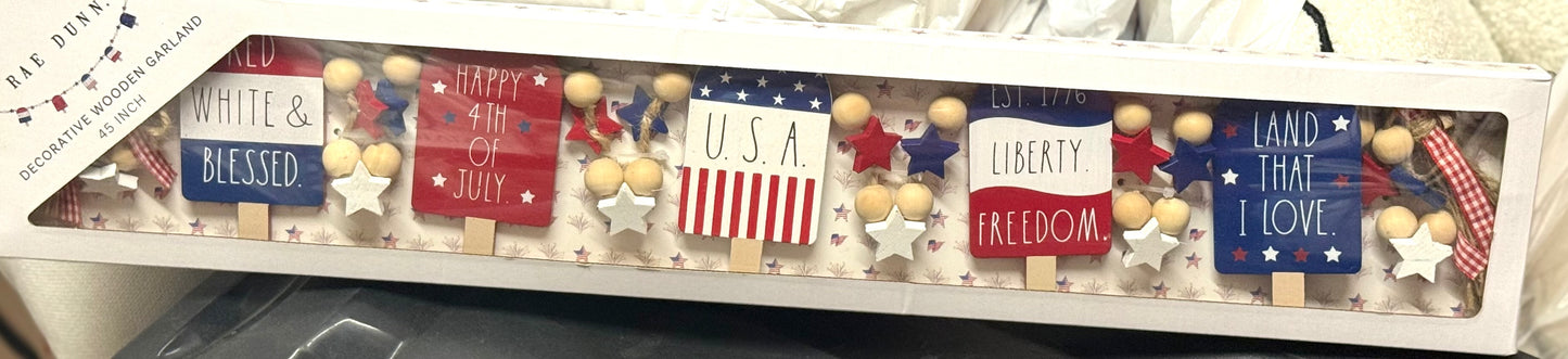 New Rae Dunn wood popcycle USA πΊπΈ July 4th garland decor