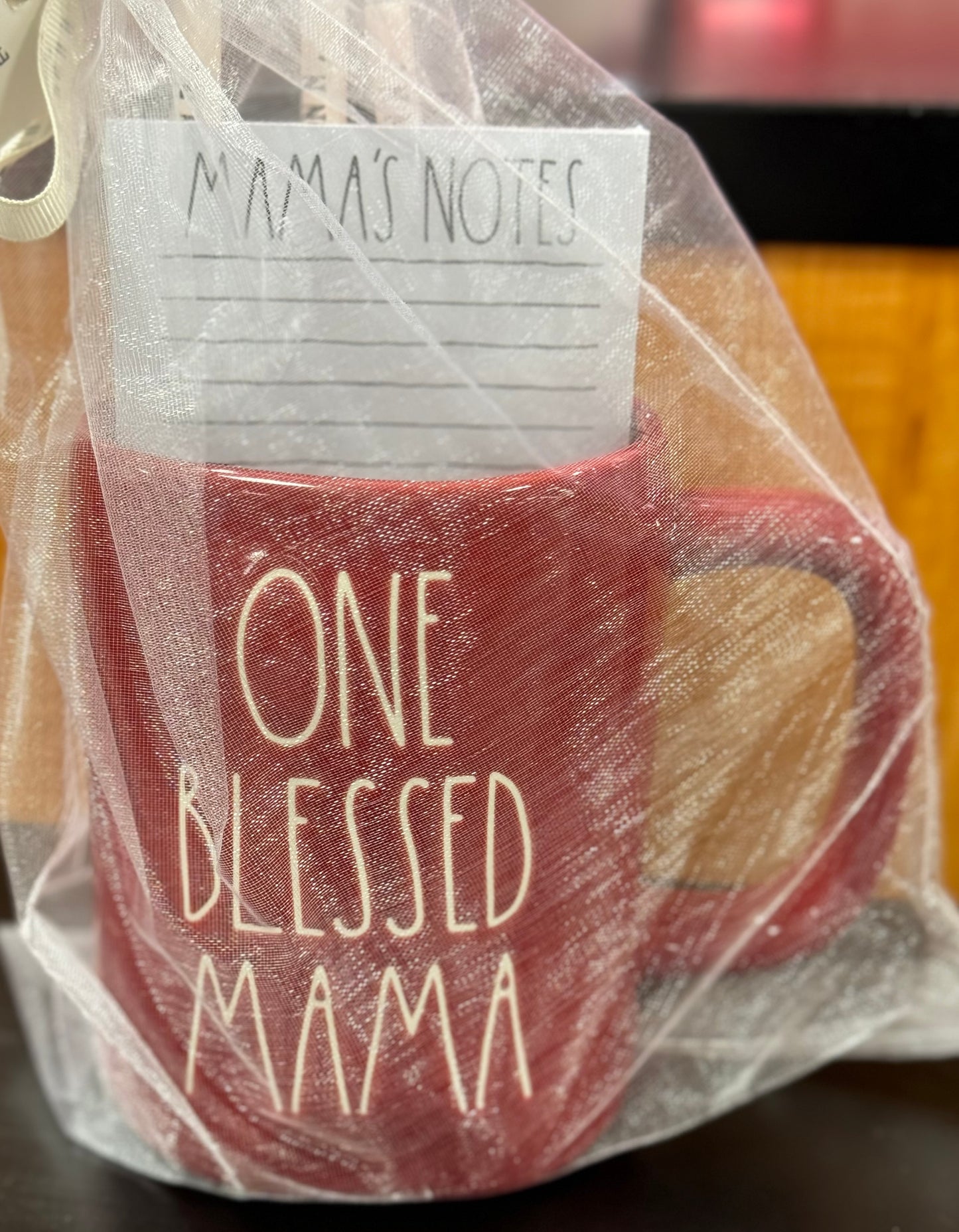 New Rae Dunn red ceramic coffee mug and notepad/pencil gift set ONE BLESSED MAMA & MAMA’S NOTES