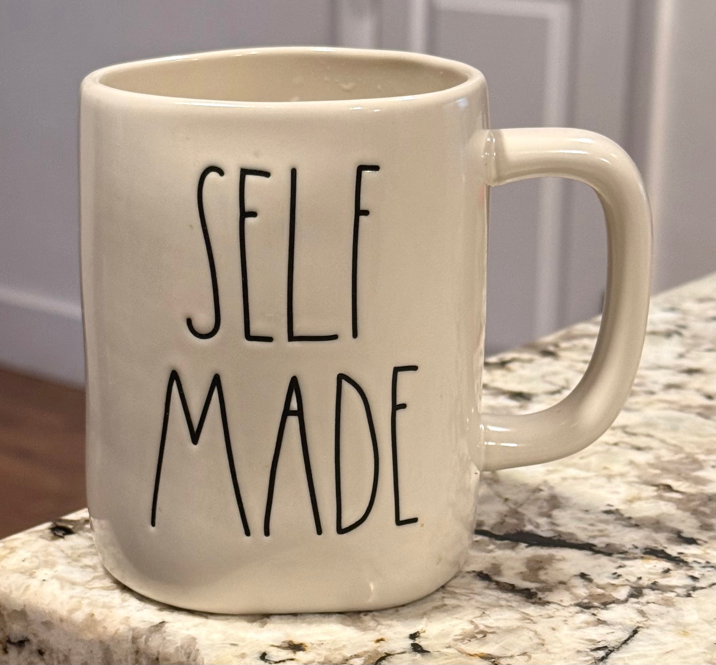Rae Dunn white ceramic coffee mug SELF MADE