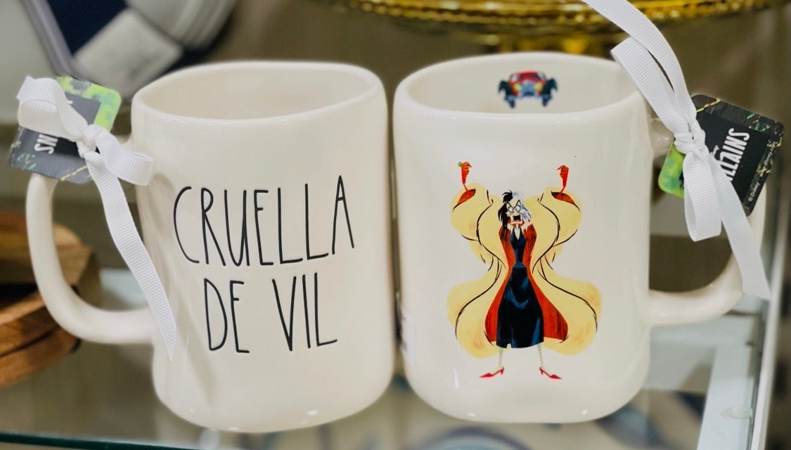 New Rae Dunn ceramic Disney Villians coffee mug CRUELLA DE VIL